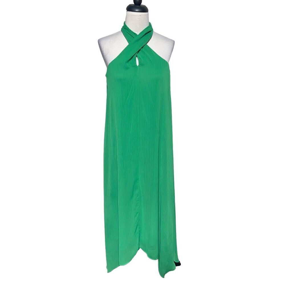 Maison Tara Sleeveless Chiffon Green Flowy Scarf Dress Size 4
